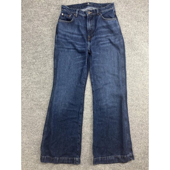 7 For All Mankind Denim - 7 For All Mankind Dojo Tailorless Jeans Womens 27 Dark Wash High Rise Wide Leg